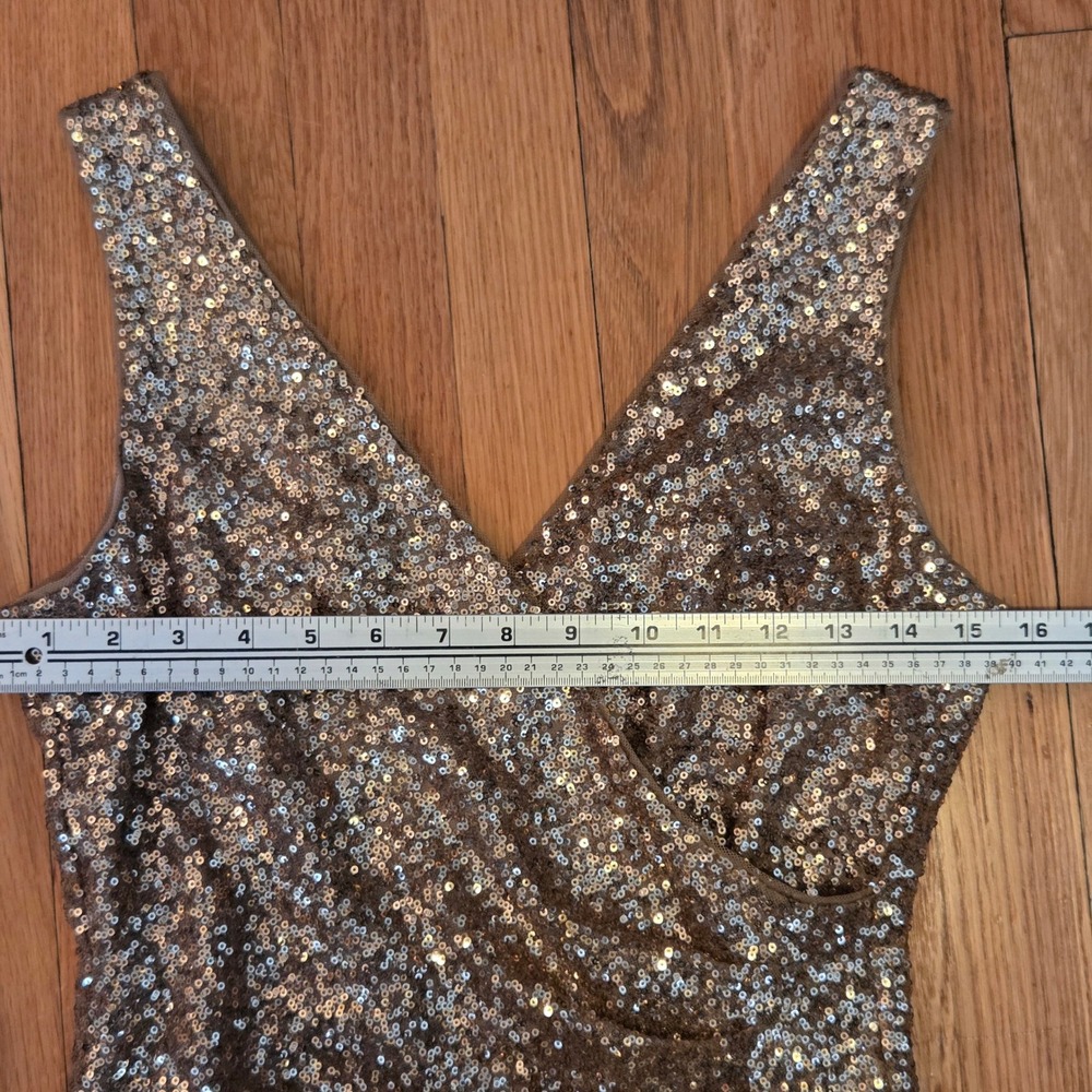 Lauren RL Sparkly Gold Glam Sequin Surplice V-Neck Sheath Cocktail Dress Sz 6 - Picture 9 of 12
